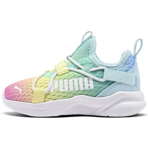 Girls Puma Rainbow Rift slip on running sneakers Pink & Yellow Sneakers Size 8 - Picture 1 of 10